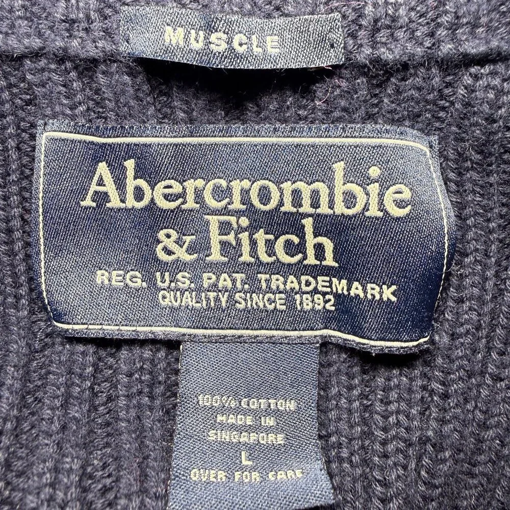 Vintage Abercrombie & Fitch Ribbed Quarter-Zip Sweater | Men’s | Navy Blue - Picture 3 of 3